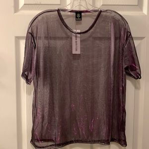 URBAN OUTFITTERS SHEER TOP:GUN METAL METALLIC SZ M NWTS 72% POLY +